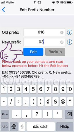 Cách chuyển danh bạ từ 11 số sang 10 số cho Iphone